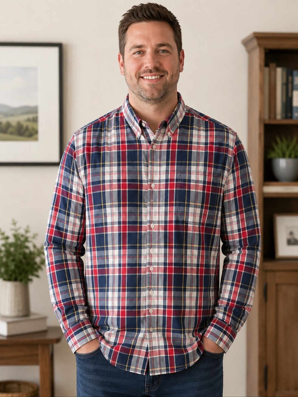 J.Crew Flex Washed Classic Plaid Button Down Shirt Preppy Casual Classic